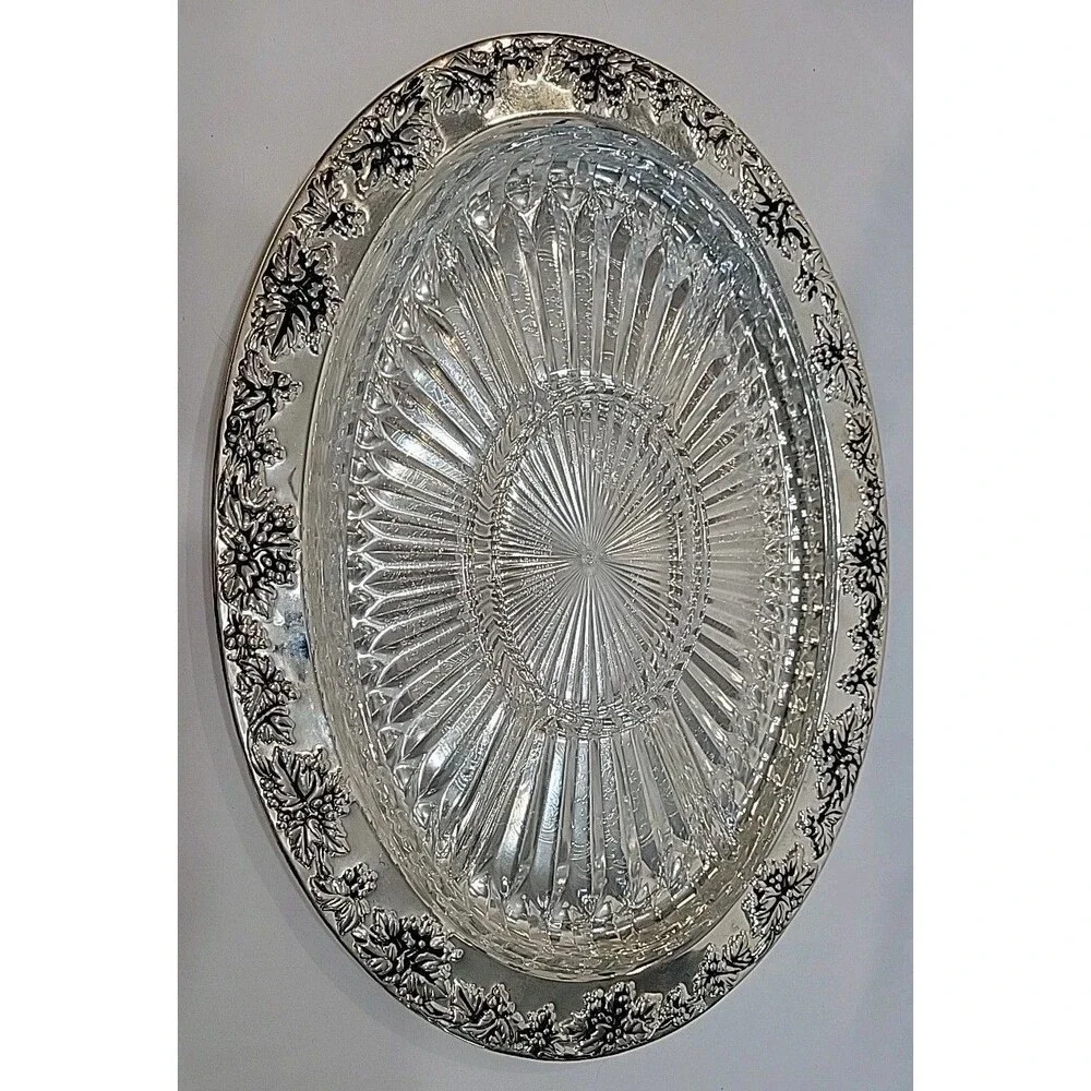 Vintage Godinger Paul Revere Silver Plated Grape Design Oval Relish Tray 6036